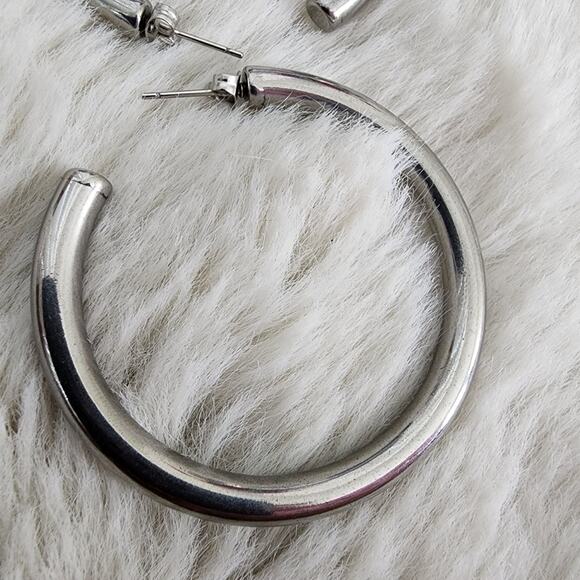 NEW Chunky Tube Hoop Earrings - Silver Rhodium Plated 2-Inch Statement Hoops - Picture 5 of 10